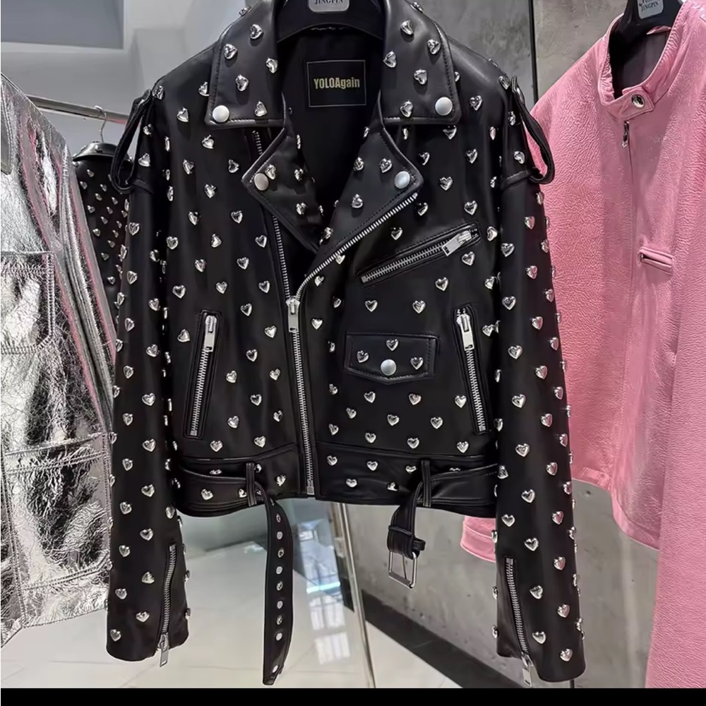 Black Leather Jacket with Silver Accents